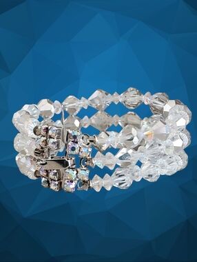 Vintage Signed Continental 3- Strand Aurora Borealis Crystal Bracelet